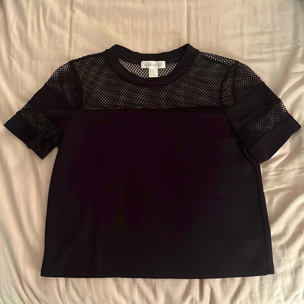 Forever 21 Mesh Black Crop Top Shirt — Medium (U.S.)
